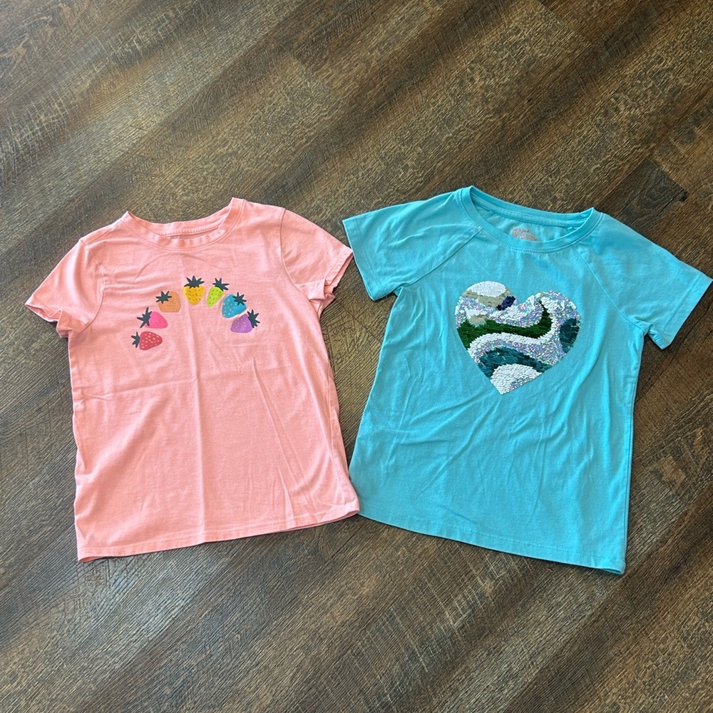 Cat & Jack Pink and Blue Heart Graphic Tees